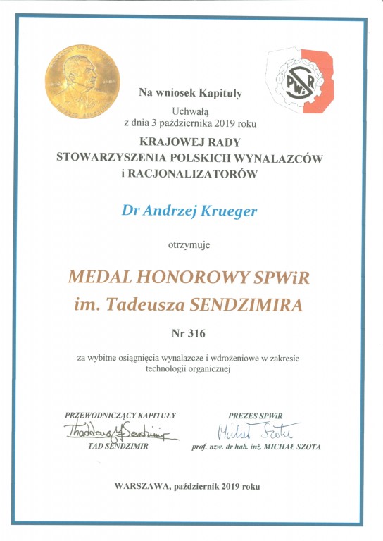 Medal im. Tadeusza Sendzimira, 29 października 2019